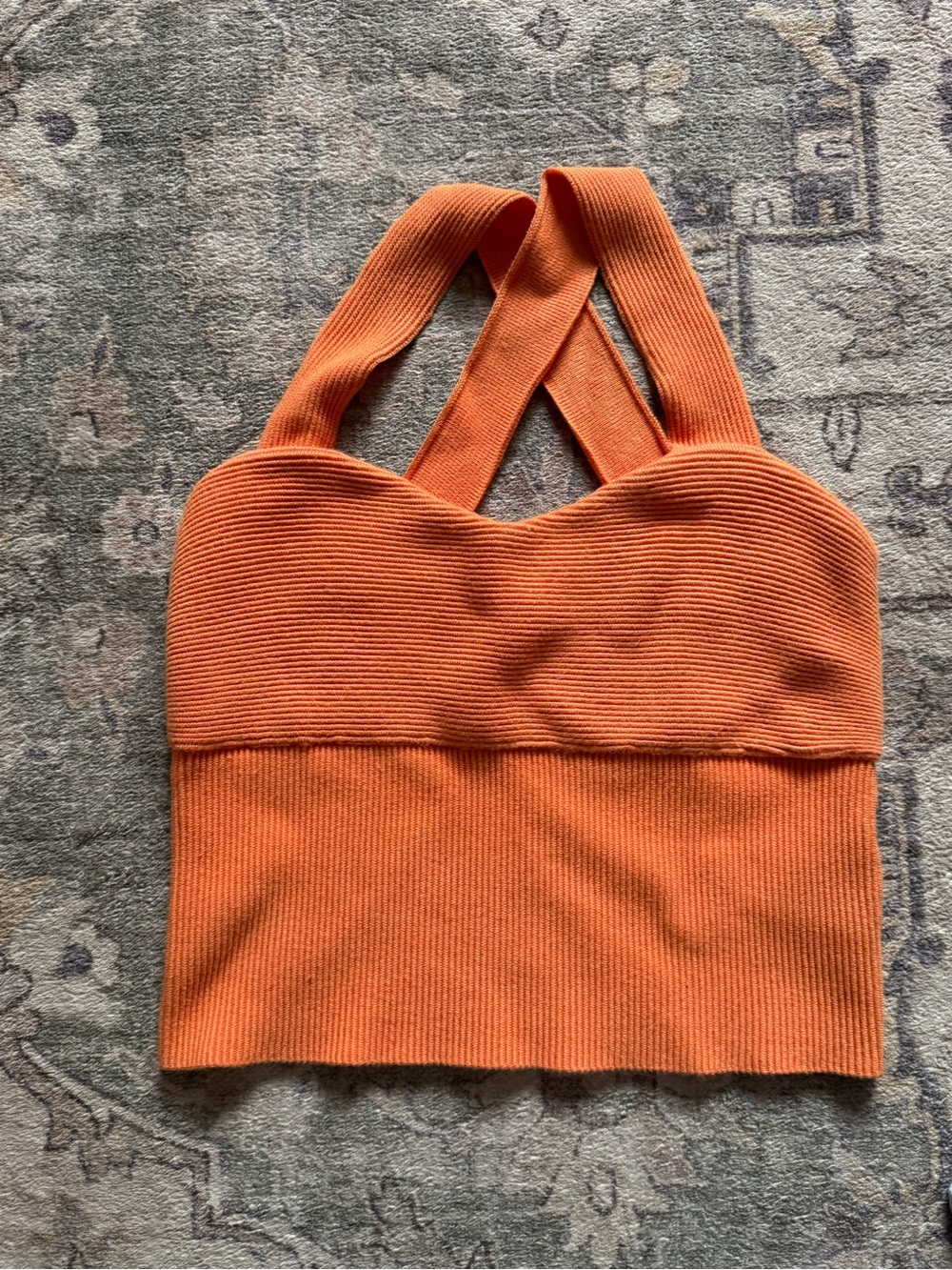 Abercrombie & Fitch Orange Ribbed Cross Strap Crop Top Size Large